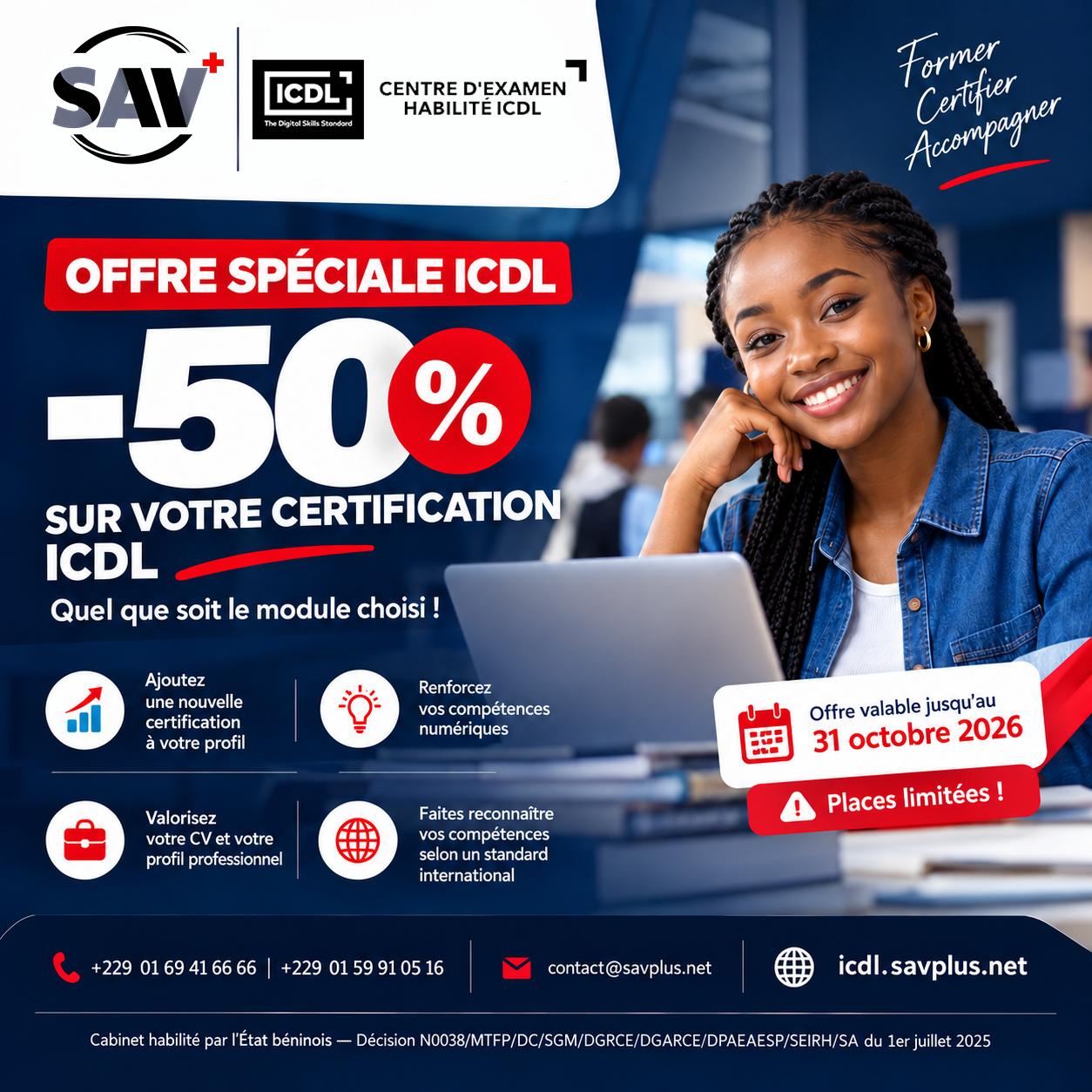 Certification ICDL : faites reconnaître vos compétences numériques Offre exceptionnelle : -50 % sur tous les modules, jusqu'au 31 octobre 2026