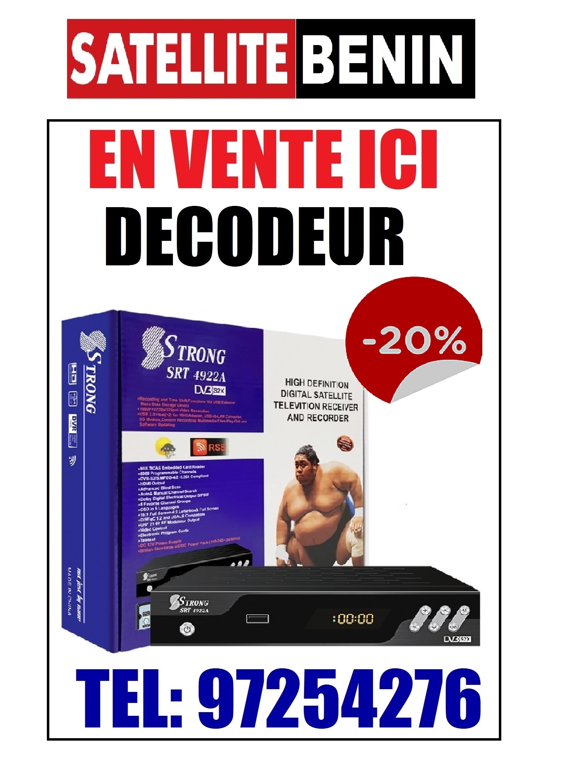 VENTE ET INSTALLATIONS DES DECODEURS STRONG  PARTOUT AU BENIN